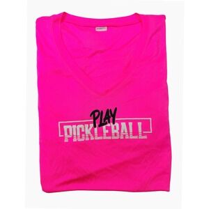 Sport-Tek Play Pickleball Shirt Womens Large Pink Excellent Long Sleeve V-Neck